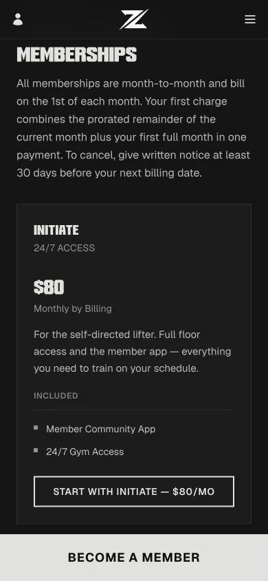 Screenshot of Membership choice and join action on mobile